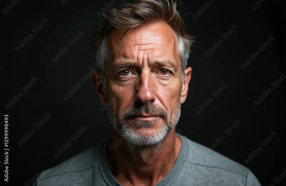 Portrait of mature man on black backdrop. Middle aged male with grey beard, mustache. Serious expression on face. Men beauty, fashion, skincare, anti-aging concept. Elegant look, stylish hairstyle. Portrait of mature man on black backdrop. Middle aged male with grey beard, mustache. Serious expression on face. Men beauty, fashion, skincare, anti-aging concept. Elegant look, stylish hairstyle.