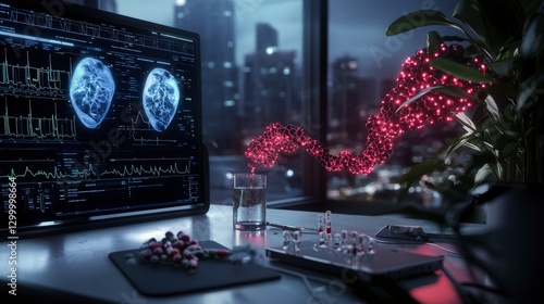 Advancements in predictive healthcare technology a close-up of high-tech hospitals in an urban digital landscape