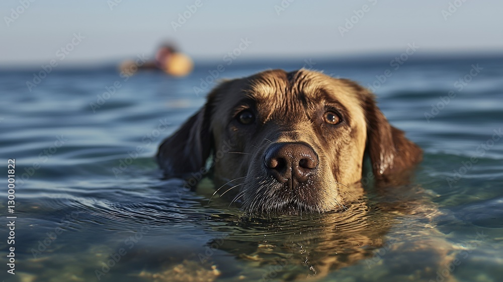 Labrador retriever swimming in clear blue water beach animal photography natural environment close-up dog playfulness Labrador retriever swimming in clear blue water beach animal photography natural environment close-up dog playfulness