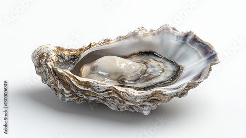 Isolated oyster on a white background showcasing its unique shell structure and natural textures
