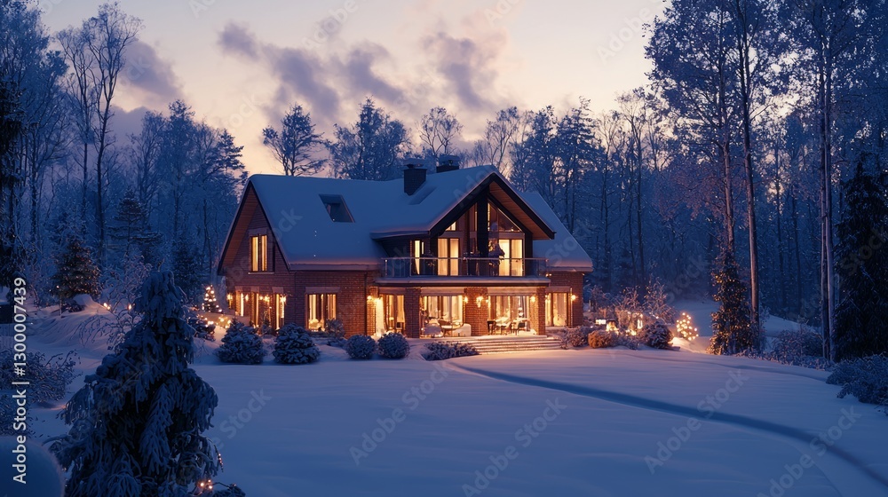 Cozy Winter Home Surrounded by Snowy Forest Cozy Winter Home Surrounded by Snowy Forest