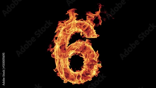 Fiery Sixth Sense: The number six, engulfed in vibrant flames, dramatically glows against a dark background. This image is a bold display of intensity and numerical symbolism.
