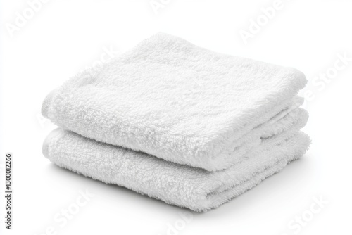 Soft and fluffy white towels stacked neatly. Perfect for your bathroom or spa setting. Add comfort and elegance to any space. Generative AI