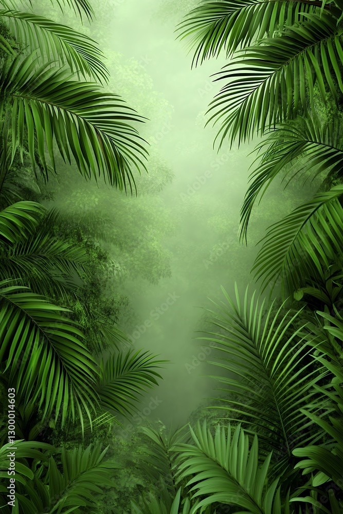 Fototapeta premium Misty Jungle Path Through Dense Foliage