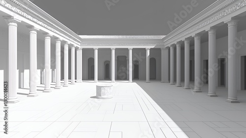 Classical White Stone Courtyard with Columns under Daylight