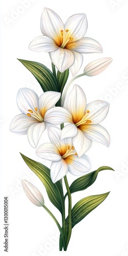 Wallpaper Mural Elegant White Lilies with Green Leaves Illustration Torontodigital.ca
