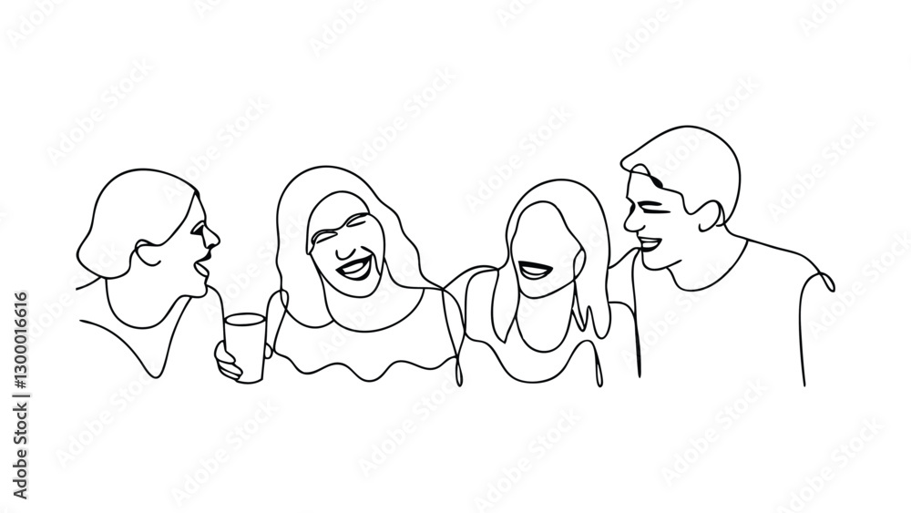Laughing Friends Happiness Line Art Drink Smiling Joyful Together