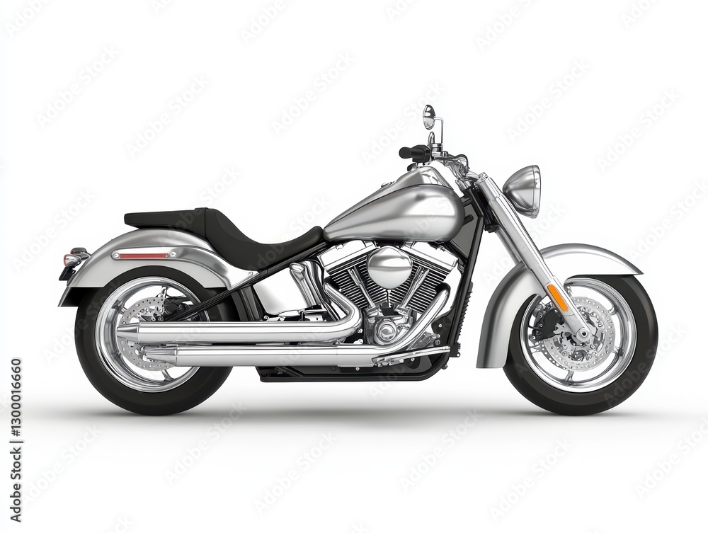 Silver Classic Cruiser Motorcycle on White Background Silver Classic Cruiser Motorcycle on White Background