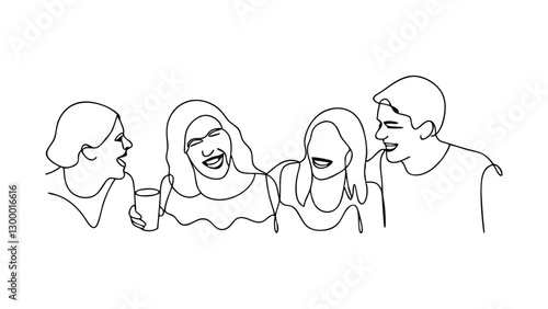 Laughing Friends Happiness Line Art Drink Smiling Joyful Together