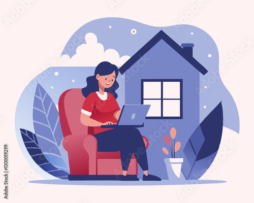 Work From Home Woman Armchair Laptop Vector