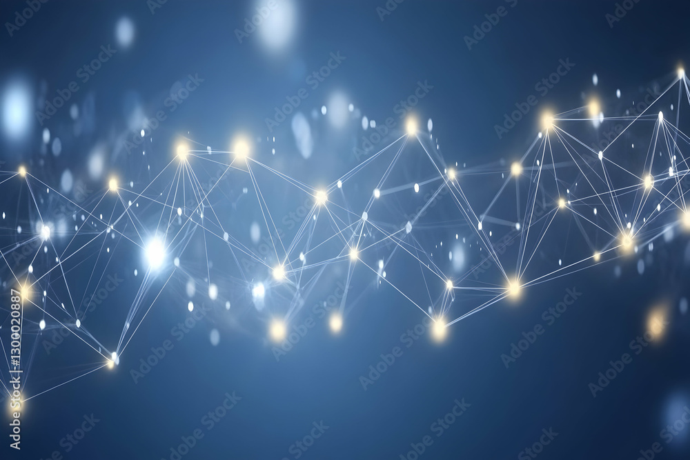 Obraz premium Abstract network connection glowing nodes and lines on dark blue background. Ideal for technology, connectivity, and digital concepts.