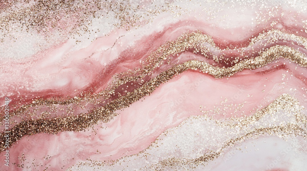 Fototapeta premium Abstract pink and gold marble texture with glitter. (1)
