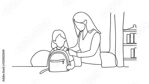 Mother Helping Daughter Pack Backpack for School Day