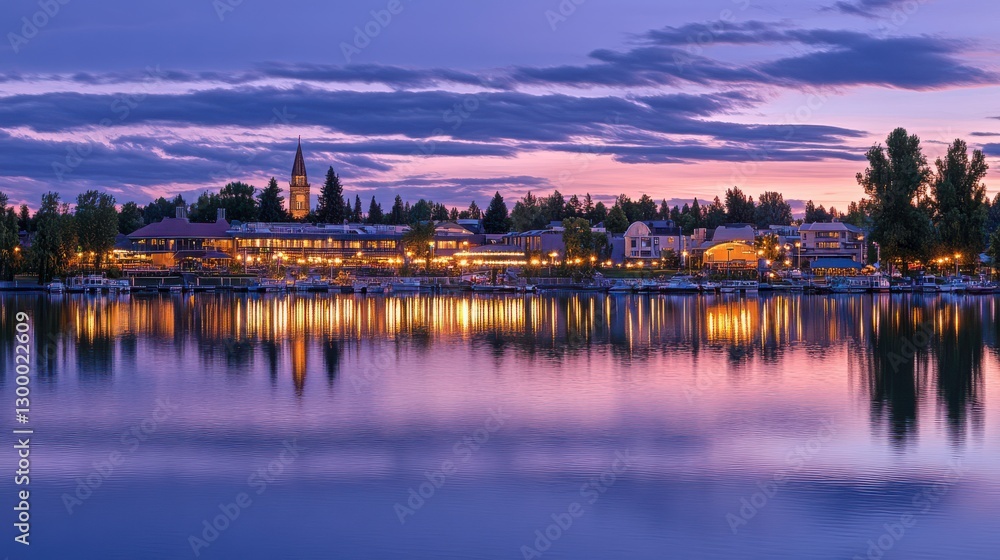 Fototapeta premium Enchanting Twilight Reflections in Urban Lakes
