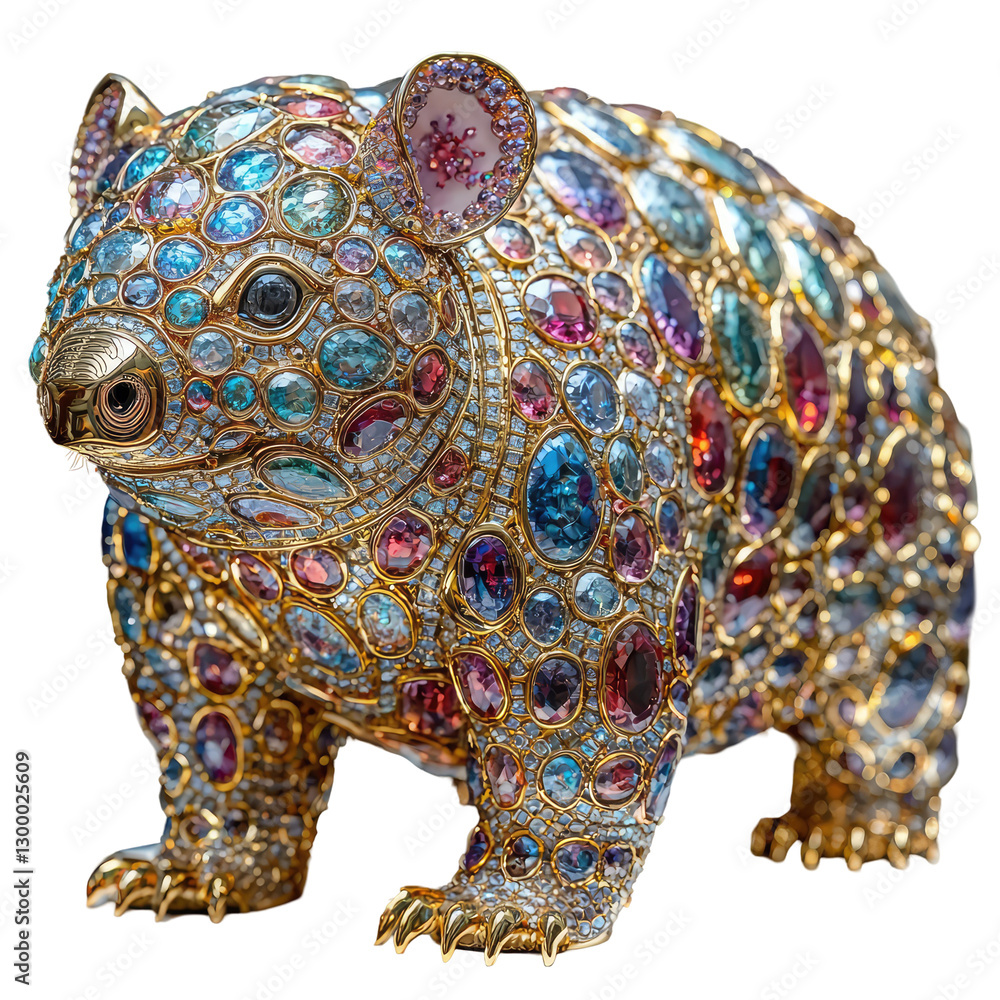 Obraz premium Exquisite Shiny Gold Sculpture of a Wombat Adorned with Colorful Gemstones and Intricate Details