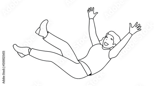 Joyful Man Falling, Line Art, Happy, Casual, Falling, Free, Fun, Playful, Exuberant, Expression