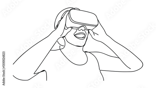 Immersive VR Experience Woman Wearing Headset, Amazed Expression