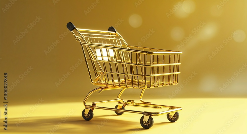 empty shopping cart on a golden background empty shopping cart on a golden background