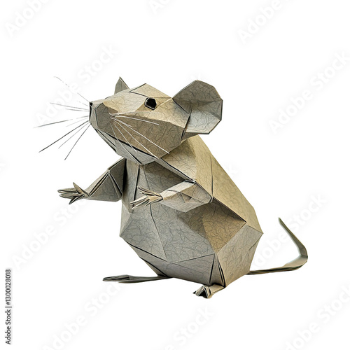 Paper Origami Rat Made of Cotton on Isolated Transparent background for Creative and Educational Designs