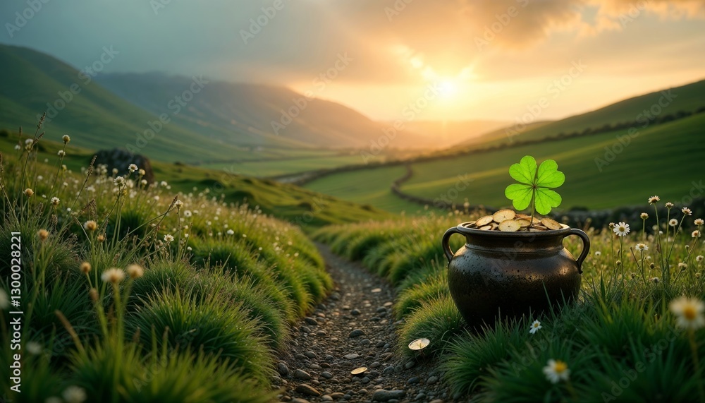 Fototapeta premium St. Patrick’s Day Magic in Green Discovering a Pot of Gold