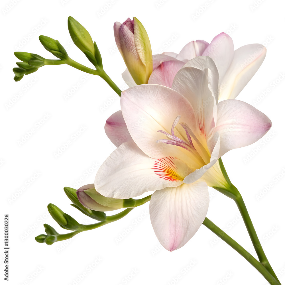 Fototapeta premium Delicate Freesia Blossom, Isolated on White Background