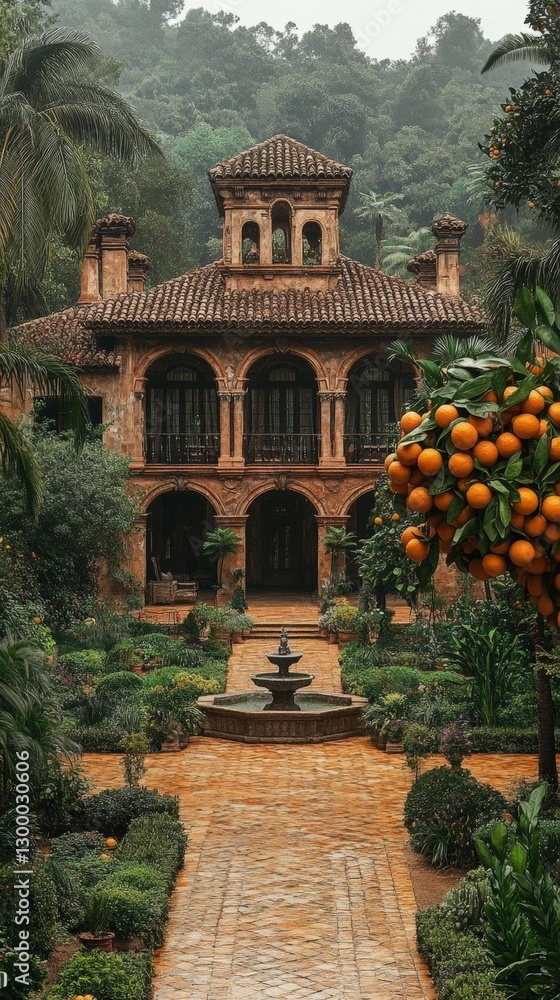 Historic Estate With Orange Trees And Garden Path Historic Estate With Orange Trees And Garden Path