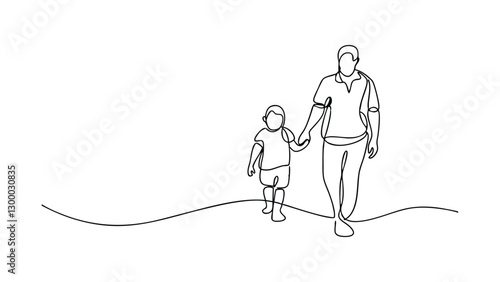 Father and Son Walking A Simple Line Drawing