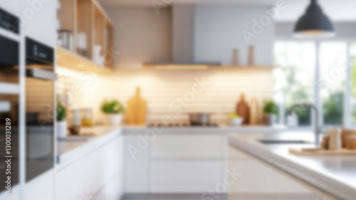 Defocused and Blurr Photo of Modern and Luxury Simple Kitchen Interior Design. AI Generated Images photo