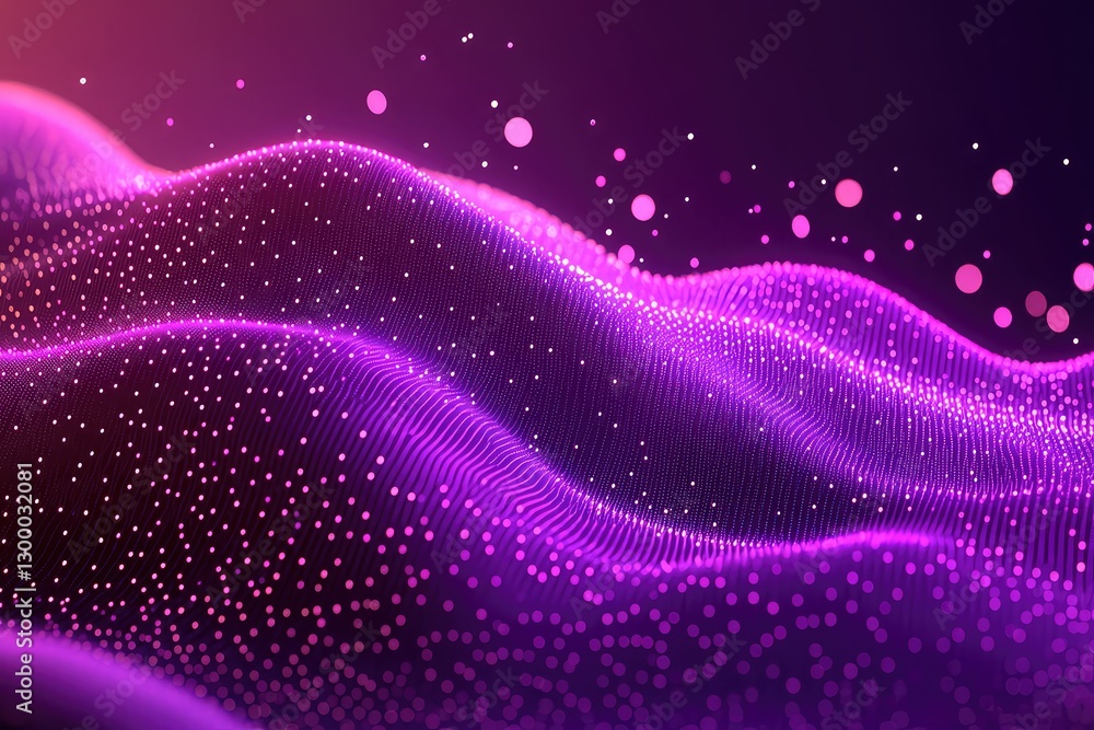 Fototapeta premium Abstract digital waves with glowing purple dots creating a vibrant, dynamic atmosphere