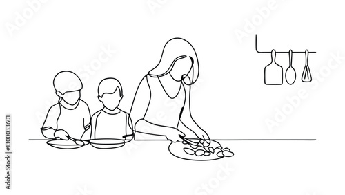 Family Cooking Mother and Sons Prepare Delicious Meal Together