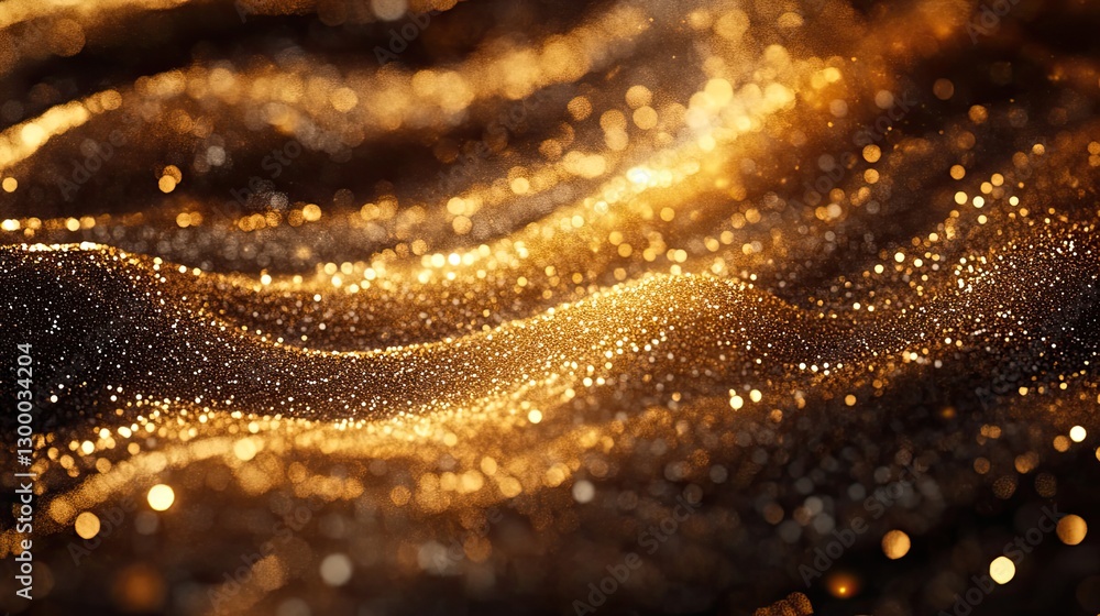 Sparkling golden particles creating a flowing texture against dark background Sparkling golden particles creating a flowing texture against dark background