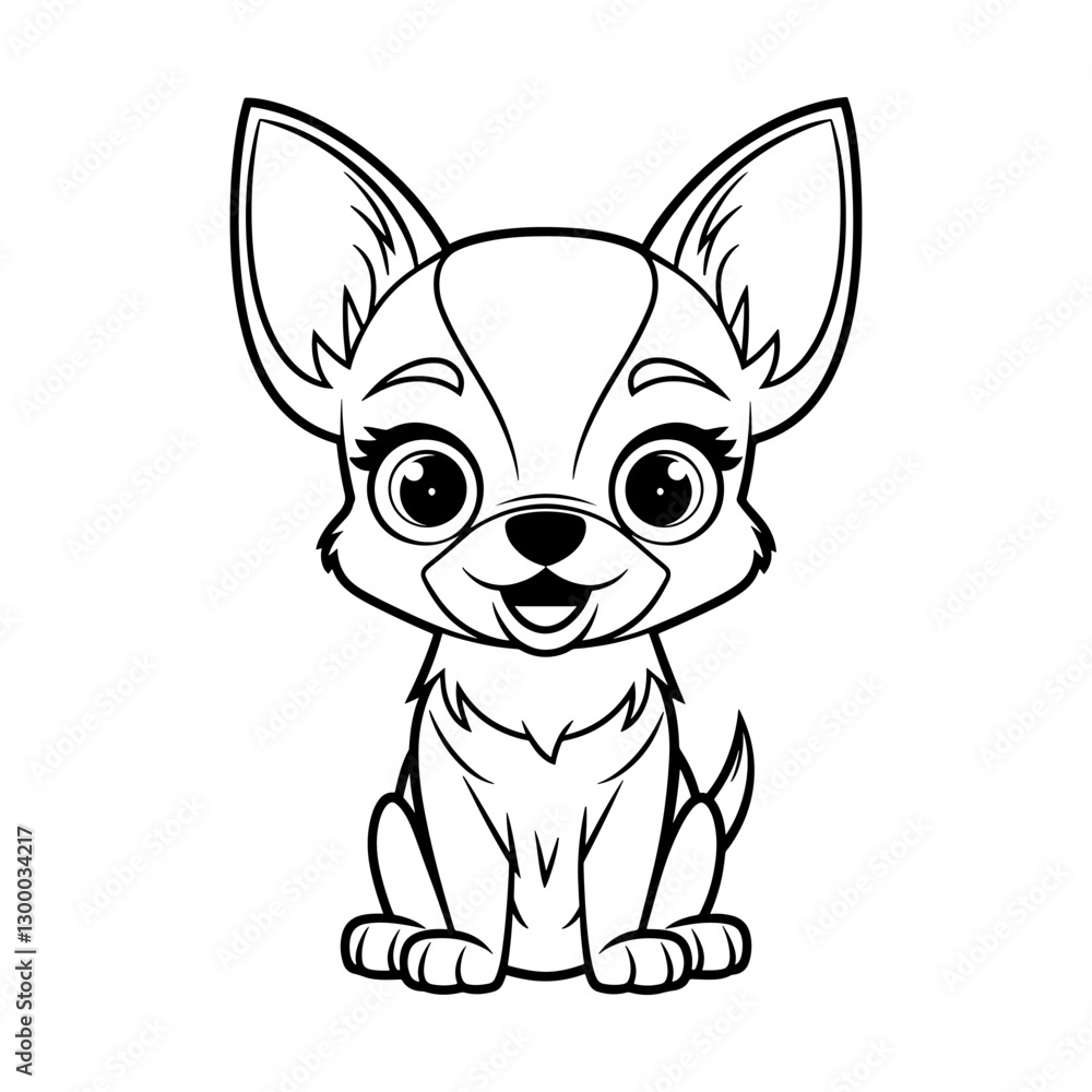 Cute Chihuahua Puppy Black and White Vector Illustration Cute Chihuahua Puppy Black and White Vector Illustration
