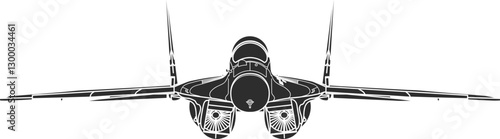 Cuadro en lienzo Black silhouette of a MiG 29 combat aircraft, front view.