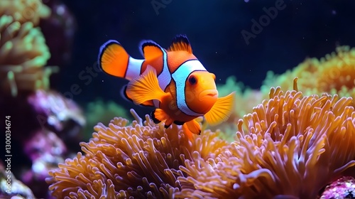 Vibrant Clownfish Playing Amidst Tropical Coral Reef Environment Underwater