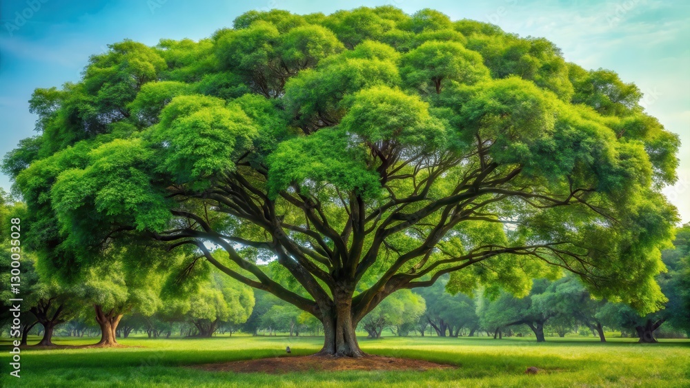 Dense foliage surrounding a majestic neem tree with vibrant green branches and lush leaves , Greenery, Botany Dense foliage surrounding a majestic neem tree with vibrant green branches and lush leaves , Greenery, Botany