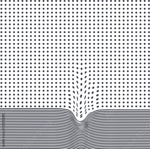 The top part consists of dots, and at the bottom there is a striped wide area with distortion.