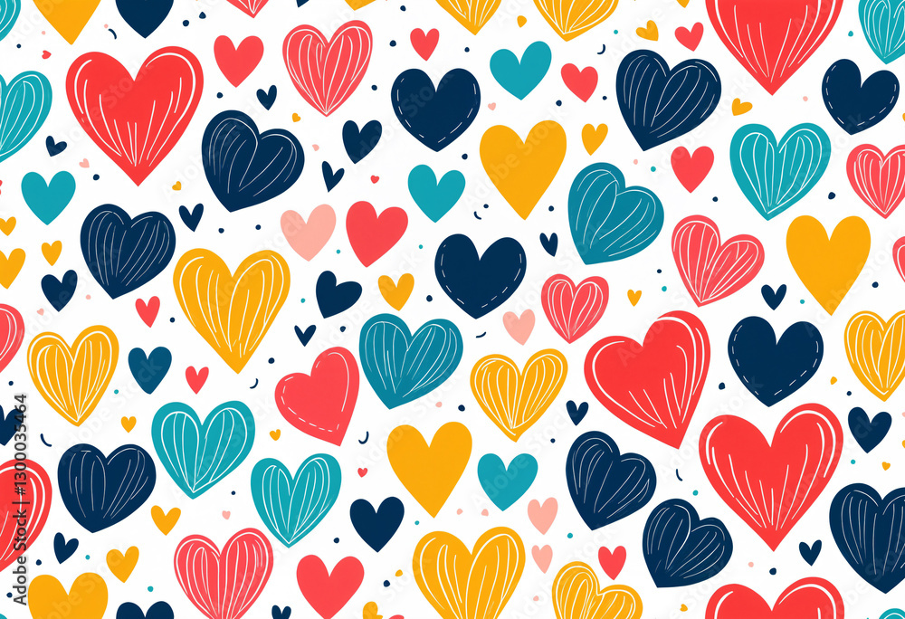 Fototapeta premium playful pattern of drawn style colorful hearts background