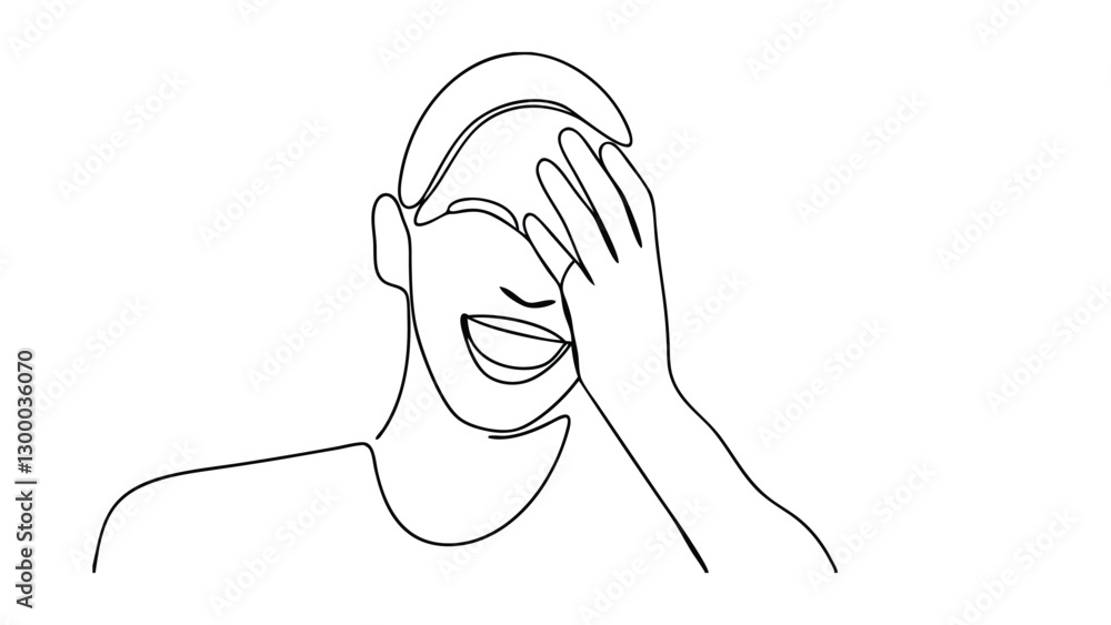 Embarrassed Man, Single Line Drawing, Hand on Face, Nervous Laughter, Shy Expression, Simple Sketch, Embarrassed Man, Single Line Drawing, Hand on Face, Nervous Laughter, Shy Expression, Simple Sketch,