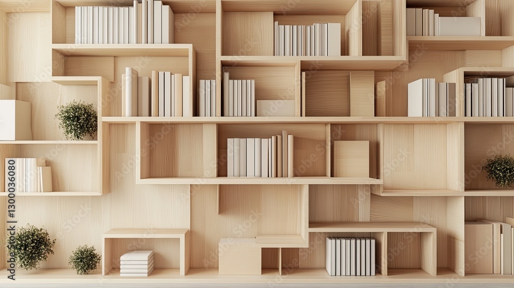A contemporary bookshelf with books in a neat arrangement, clean surfaces around for text, product, or creative design space. A contemporary bookshelf with books in a neat arrangement, clean surfaces around for text, product, or creative design space.