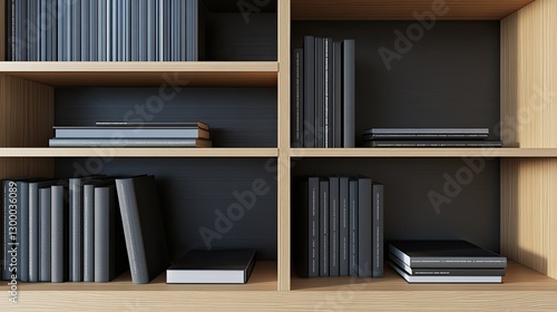 Wallpaper Mural A contemporary bookshelf with books in a neat arrangement, clean surfaces around for text, product, or creative design space. Torontodigital.ca