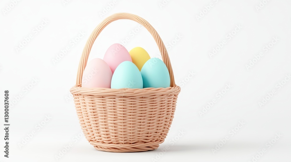 Pastel Easter Eggs In Wicker Basket Pastel Easter Eggs In Wicker Basket