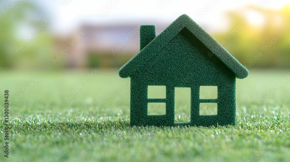 Green House Model on Grass with Soft Focus Background Green House Model on Grass with Soft Focus Background