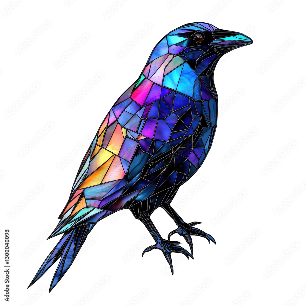 Φωτογραφία Vibrant 3D Stained Glass Design of a Colorful Bird on a Transparent background f
