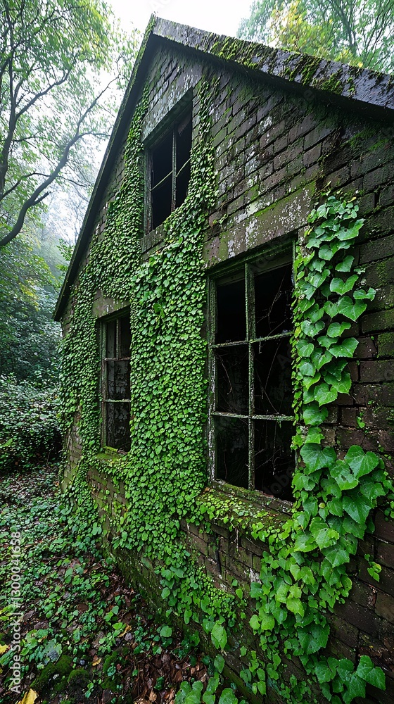 A powerful time-lapse fusion of an abandoned house overtaken by nature, ivy creeping along the walls, moss spreading, windows breaking over time, eerie yet beautiful decay, cinematic lighting, fine A powerful time-lapse fusion of an abandoned house overtaken by nature, ivy creeping along the walls, moss spreading, windows breaking over time, eerie yet beautiful decay, cinematic lighting, fine