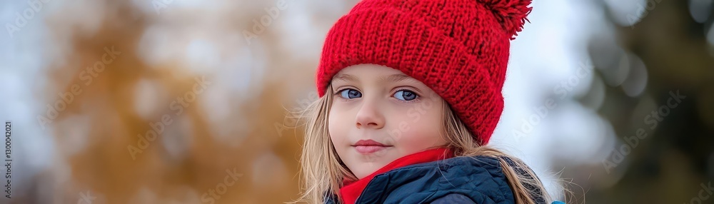 Portrait of a Cute Little Girl in a Red Knit Hat Outdoors in Winter Portrait of a Cute Little Girl in a Red Knit Hat Outdoors in Winter