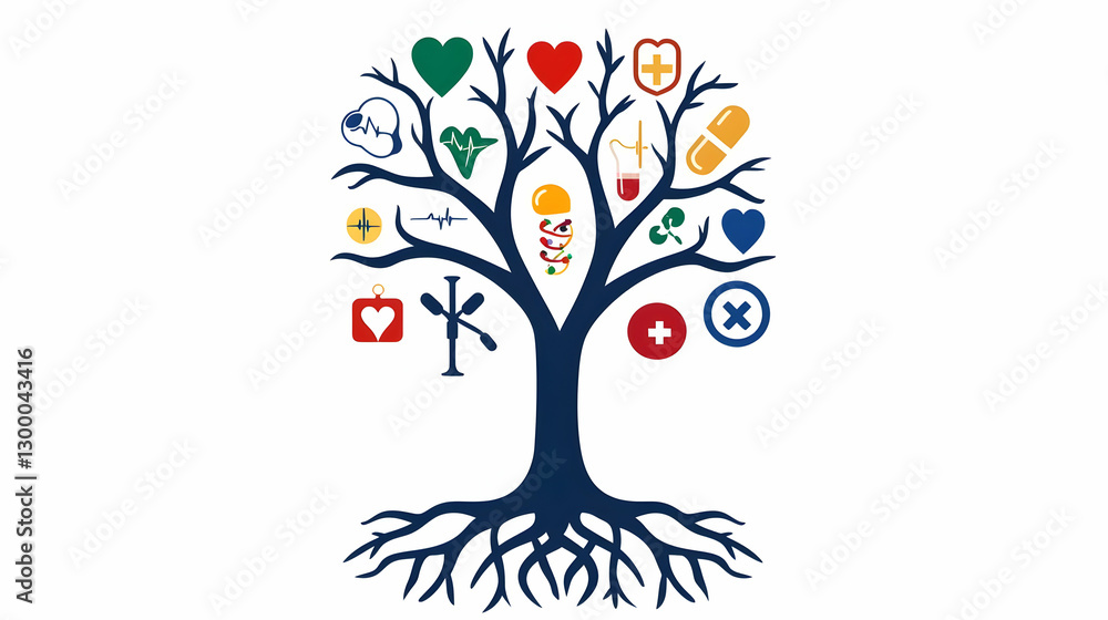 Naklejka premium Health Tree Concept with Icons for Medical and Wellness Themes