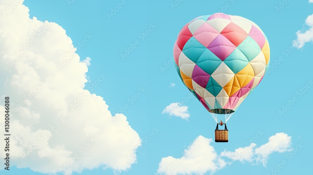 Fototapeta premium Colorful Hot Air Balloon Soaring Through a Pastel Sky
