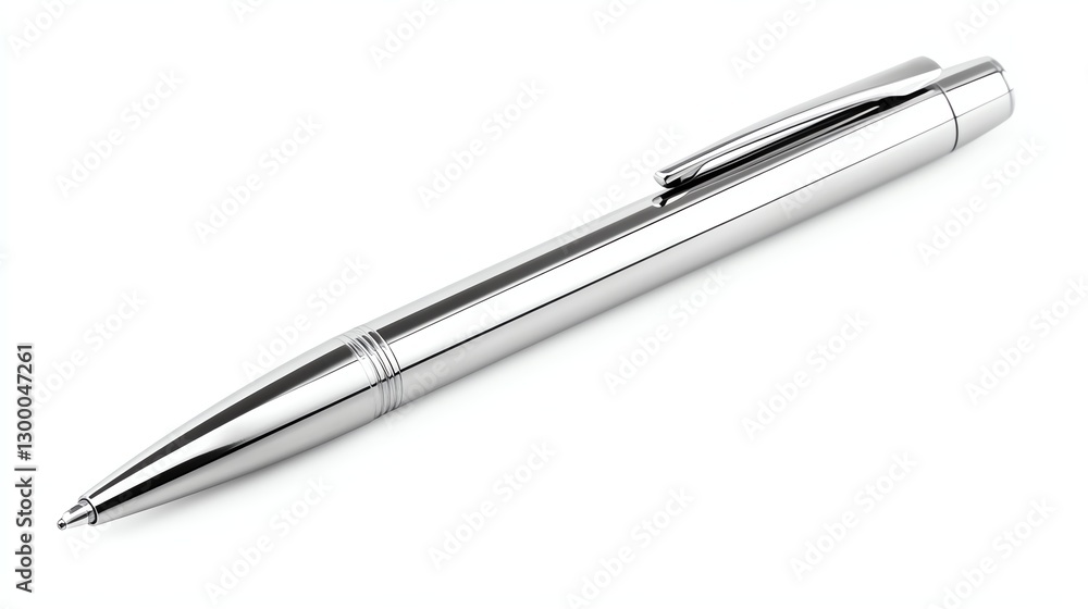 Silver ballpoint pen on a white isolated background. Silver ballpoint pen on a white isolated background.