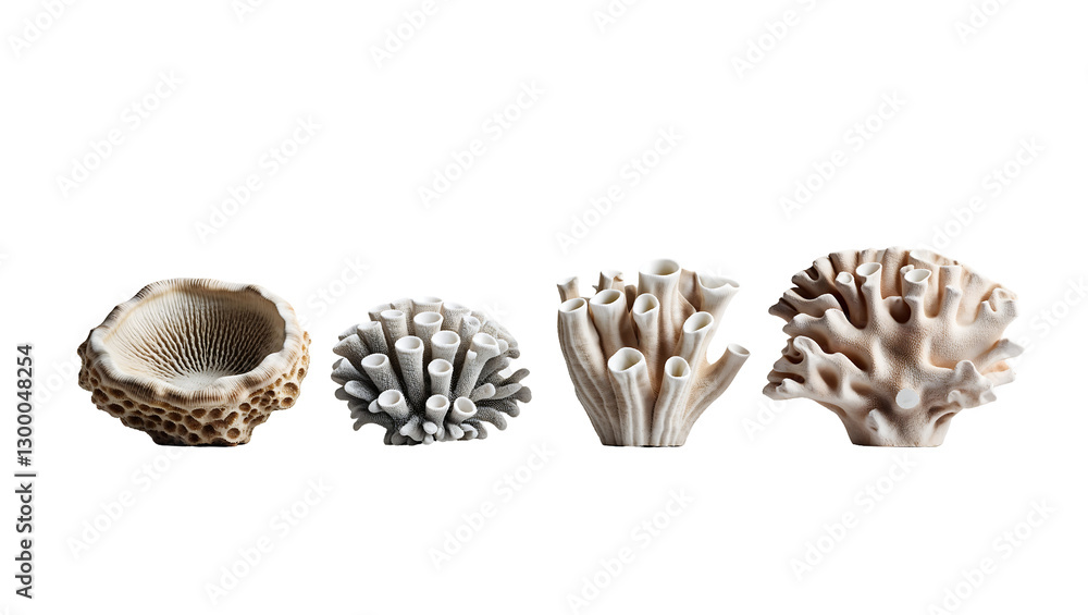 Obraz premium Coral sea ocean natural coral pieces on black background with detailed textures png