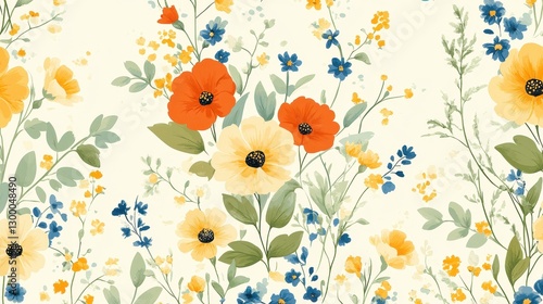 Spring floral meadow seamless pattern